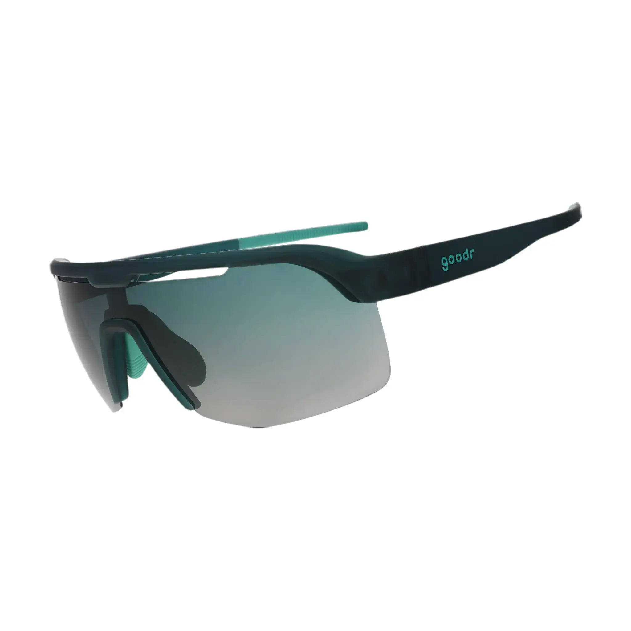 goodr Electric Zen Machine Medium Size (Bolt G) Translucent Dark Teal Frame with Dark Green Lens, UV400, No Slip No Bounce No Tangle