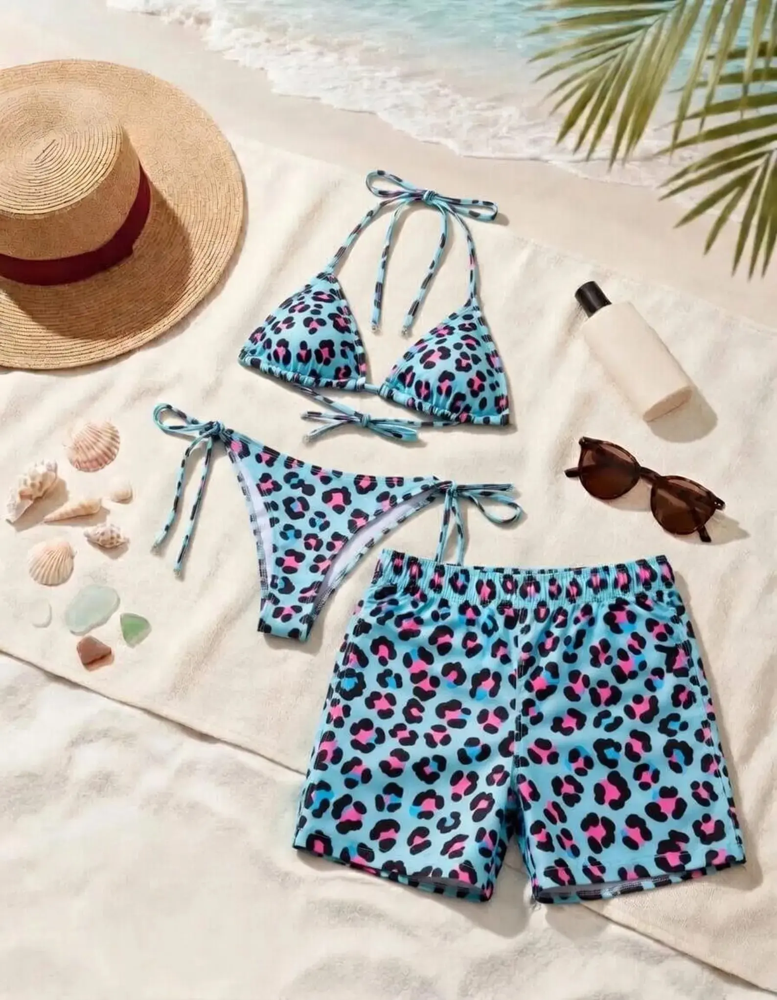 Camo Matching Couple Swimsuits Set, BF and GF Matching Swimsuits, Camo Bikini Set for Women, Matching Duck Camo Swimwear Set for Couples, Couple Trendy Camo Bikini And Short, Summer Beach Vacation Outfit