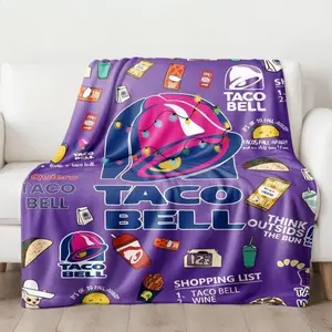 Taco Bell Themed Flannel Blanket with Bold Graphics Tacos Drinks Sauce Packs Cozy for Sofa Lounging Bedroom Naps Office Use Movie Nights Comfortable & Versatile,summervibes