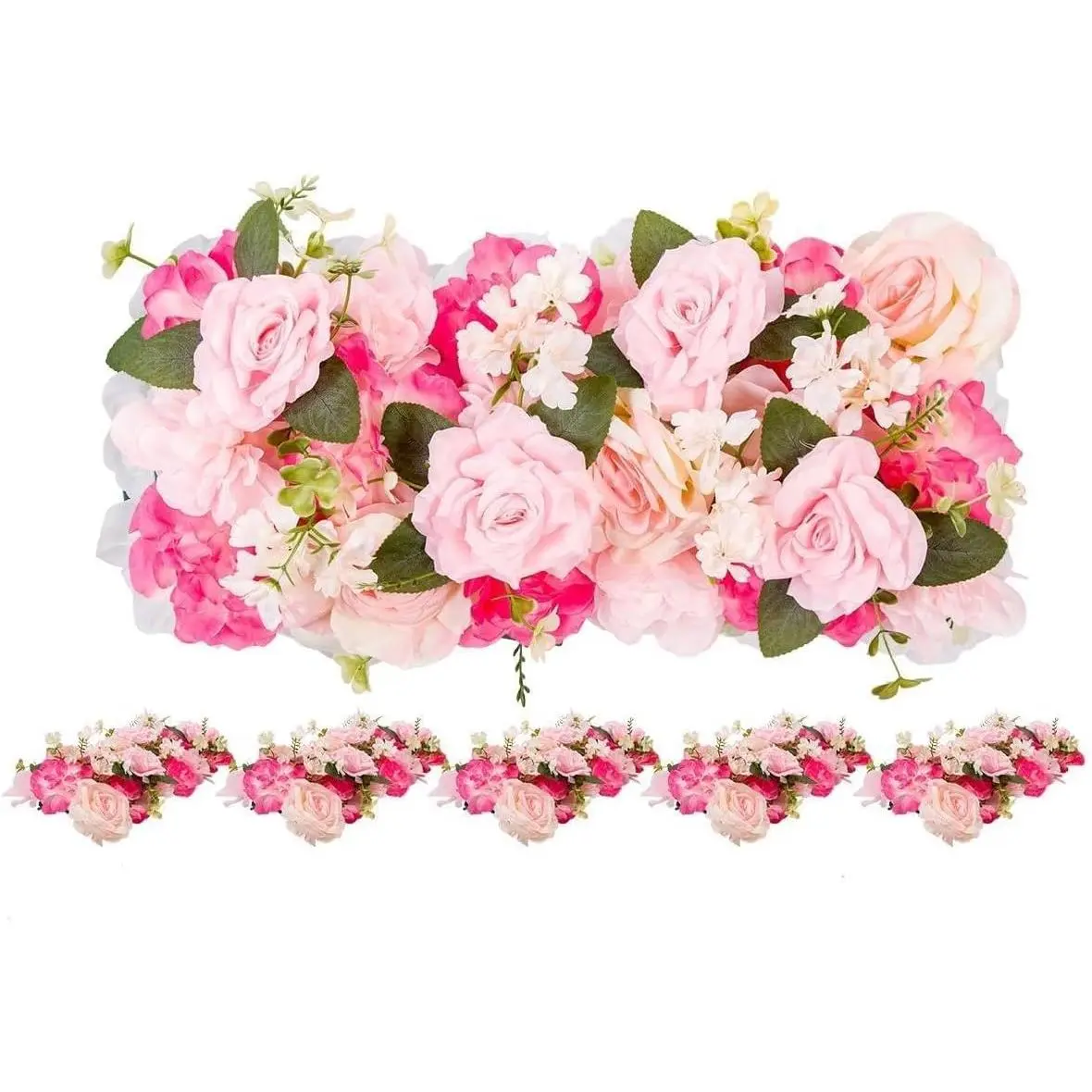 6-Pack Lightweight Decorative Artificial Flower Garland Set - Realistic Look Fake Flower Vines, Silk Floral Accents for Wedding Arch & Table Decoration, Outdoor Furniture Wall & Artificial Plant Wall (Rose Red-Pink, Plastic)