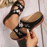 Traditional Style Embroidered Wedge Sandals, Casual Sandal, Soft Sole Slippers for Middle Aged and Elderly Women, Comfortable Summer Footwear