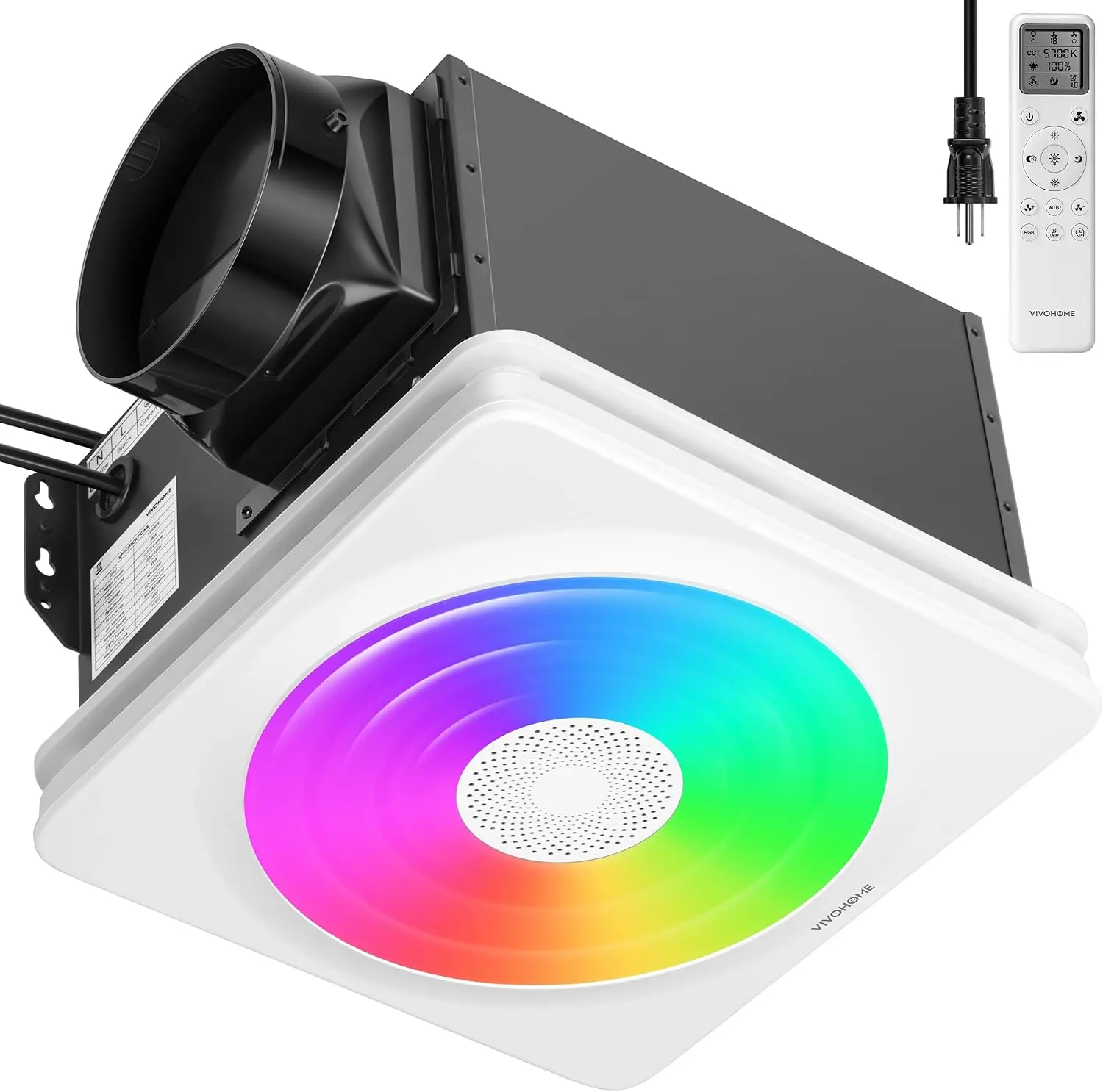 VIVOHOME Bathroom Exhaust Fan with Humidity Sensor, 240 CFM 6 Speed, 5-Color LED Light, 2700K/3200K/4000K/5000K/5700K & Nightlight, Remote Control