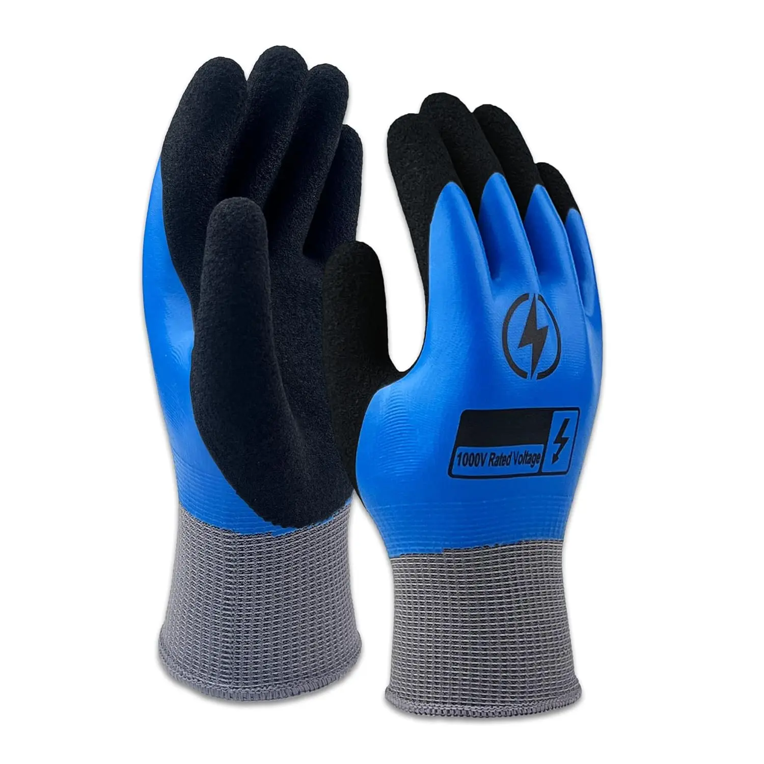 1000V Rated Insulated Electrician Gloves, ASTM D120 Certified High Voltage Flame Retardant Shock-Proof Work Gloves with Nylon Fabric & Rubber Palm, Non-Slip for Home Improvement Safety, Large Size, Nylon Fabric Gloves