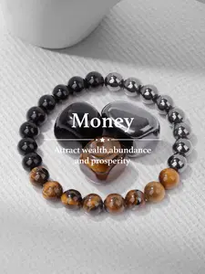 Handmade Tiger Eye Beaded Bracelet Set with 3 Original Stones, Fashion Elastic Cord, Stress Relief Chakra Energy Jewelry, Unisex Gift, Chakra Healing Crystals