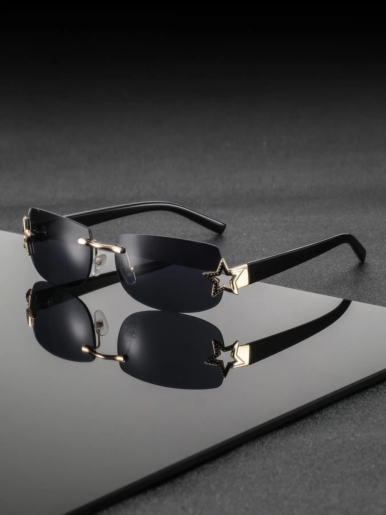 Men's New Metal Frameless Square Fashion Sunglasses, Y2K Star Design, Daily Commute & Photography, Unisex Style