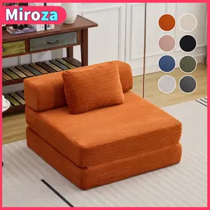 【Miroza】1 seater Modular Sofa bed, Convertible Boneless Sleeper couches with Pillow, Corduroy folding mattress couch with Fixed-shape frame. Floor sofa lounge couch for living room bedroom lounge studio—1 package shipping