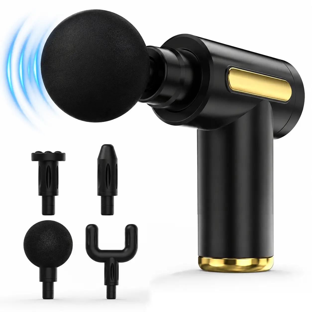 Black Battery-Powered Handheld Massage Gun with Replaceable Heads & Grip Handle, 1 Set Muscle Recovery Massager for Comfort Relief (Personal Care Appliance)