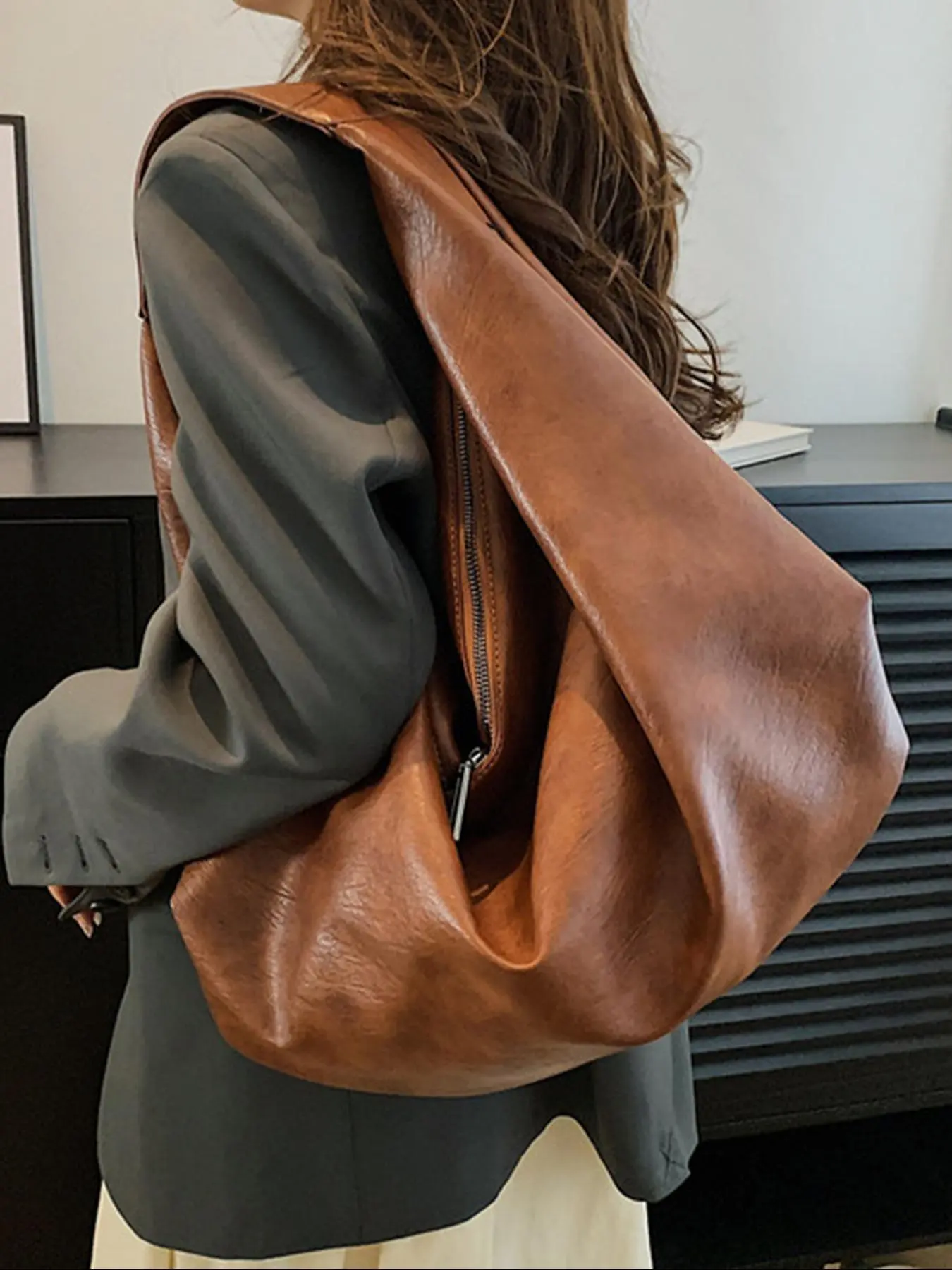 Women's Solid Color Shoulder Bag, Large Capacity PU Tote Bag for Work & School, Casual Trendy Versatile High-quality Daily Commuting Bag, PU Tote Satchel