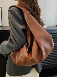 Women's Solid Color Shoulder Bag, Large Capacity PU Tote Bag for Work & School, Casual Trendy Versatile High-quality Daily Commuting Bag, PU Tote Satchel