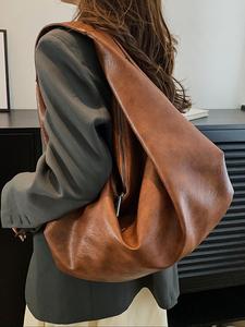 women's solid color shoulderbag, large capacity pu tote bag for work & school, casual trendy versatile high-quality daily handbag, gifts for wife, leather satchel, everyday bags, fashionable shoulder bag