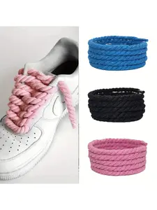 2 pairs wear-resistant and break-proof shoelaces, vintage DIY linen cotton woven style, bold twisted rope laces, green casual shoelaces for low-top canvas shoes, unisex design