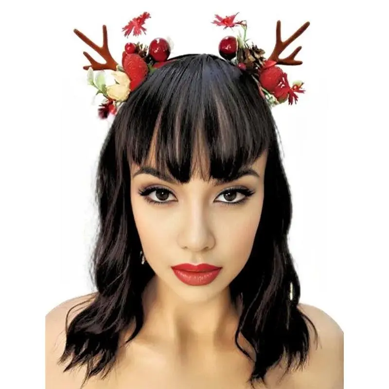 Christmas Reindeer Antlers Women's Headband with Ears, Xmas Hairband for Ladies and Girls, Featuring Deer Antlers Design