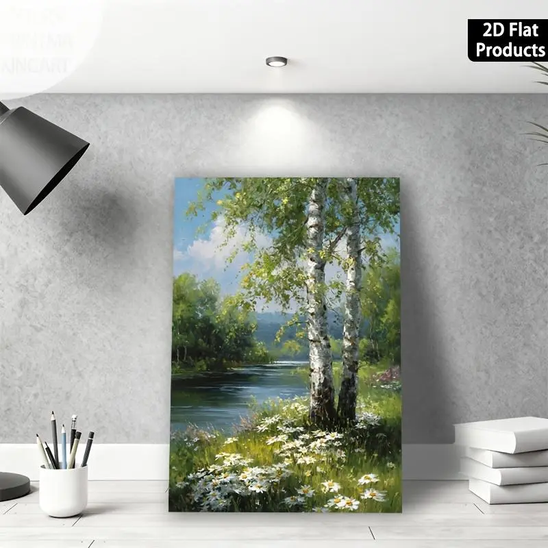 1pc Birch Tree Wall Art with White Bark - Rustic Bohemian Modern Wood Framed Poster, Birch Bark Forest for Decor, Wrap-Around Canvas Frame, Tree Picture for home Décor ( Wood Frame) 2D Flat Panel, 2D Flat, Perfect for Room Decor	