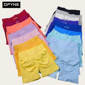 DFYNE Seamless Ruched Scrunch Bum Gym Shorts| High Waisted Tummy Control Biker Shorts, Ultra-Stretch Booty Sculpting Yoga Shorts for Women