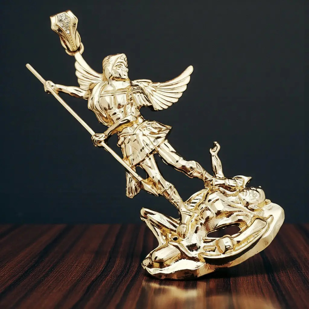 MaxBling81 Saint Michael Archangel Figure Pendant, 14K Gold & Silver Plated, 2.15"x4.65" Rectangular Size, Fits 15mm Cuban Chains, Hip Hop Celebrity Style Casual Unisex Charm for Necklaces