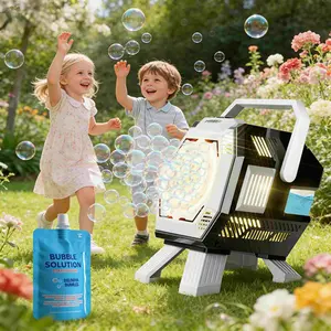 Upgrade Desktop Bubble Machine, Multifunction Bubble Maker, Automatic Rotating RGB Lights, Multi-Bubble Output, Unisex, Wedding Birthday Party Outdoor Use
