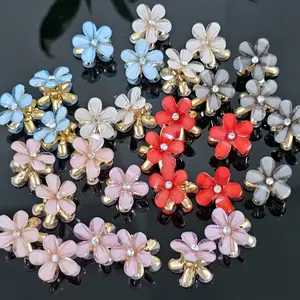 5Pcs Small Crystal Flower Hair Claw Metal Hair Claw For Side Hair Bang Braids Women Girls Sweet Hair Clip