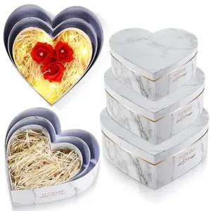3 Pcs Valentine's Day Heart Shaped Gift Boxes with Lids 100g Shredded Paper Fill Nesting Floral Heart Gift Box for Wedding Birthday Flower Present Wrapping Packaging  Springtok