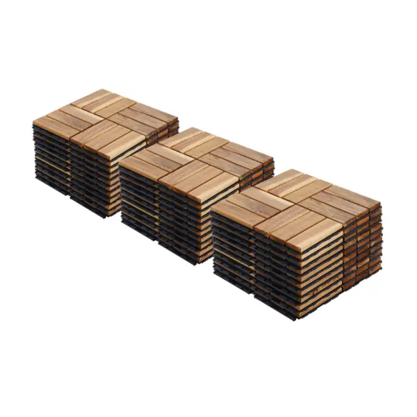 Interlocking Deck Tiles Diagonal Pattern, 12" x 12" Acacia Wood Tiles For Patio, Waterproof, All-Weather, Outdoor Decking For Garden, Pool, Balcony