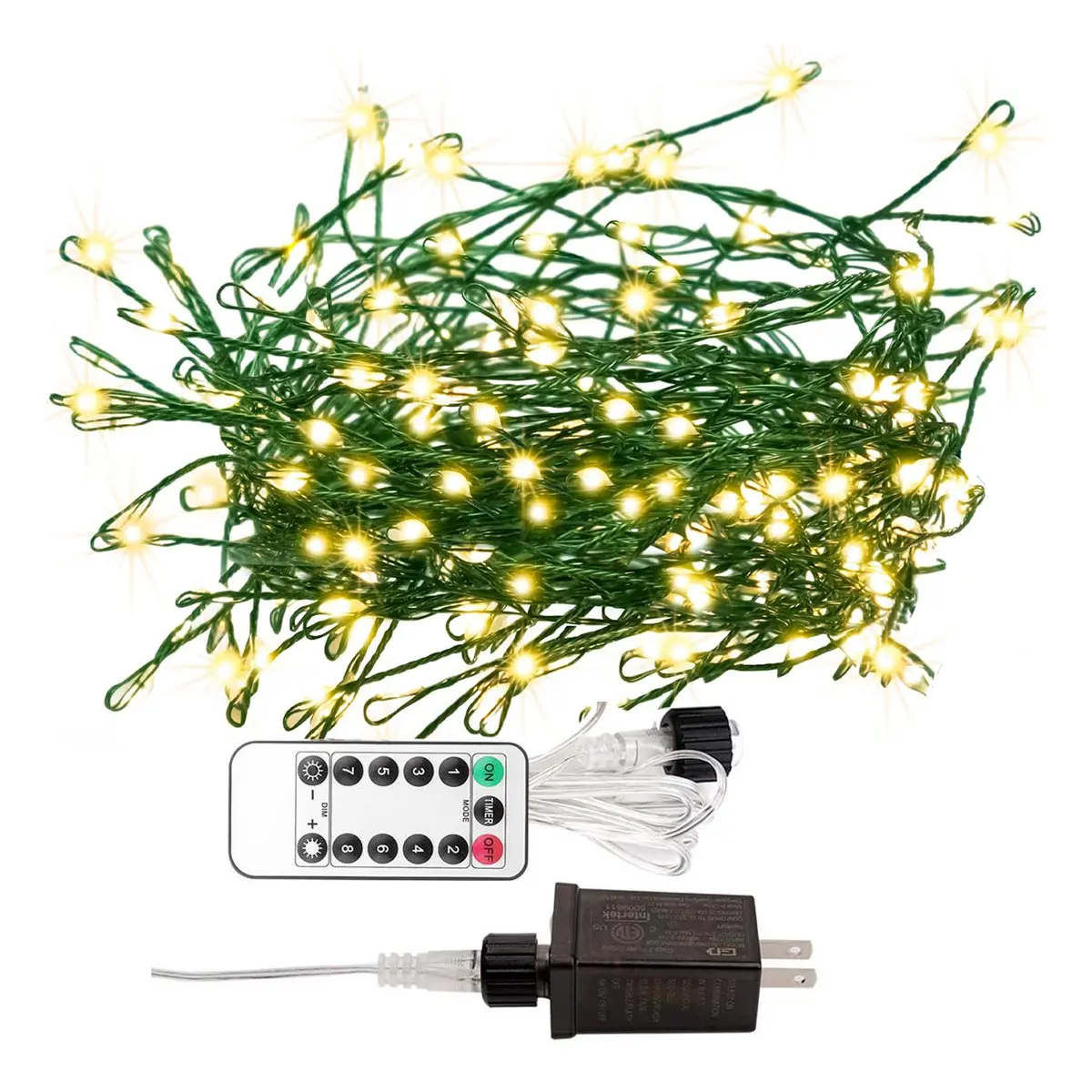 100FT Firecracker Fairy Lights 1000 LEDs Plug in Waterproof Cluster String Lights with Remote 8 Modes Warm White Green Wire for Indoor Outdoor Christmas Tree Patio Garden Wedding Décor, Dimming, Micro Leds, Light-Up String Lights