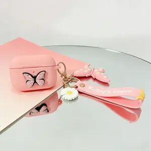 3D Daisy Butterfly for AirPods Pro3 Case with Keychain | Shockproof Silicone Cover | Wrist Strap Included | Compatible with AirPods Pro3 | Cute Aesthetic Design