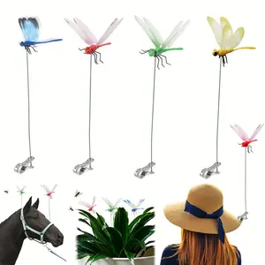 4PCS Indoor & Outdoor Fake Dragonfly Rod Clip, Dragonfly Clip Bug Repellent 3D Artificial Dragonfly Hat Clips Simulated Patio Decor Gardening Multicolor Waterproof Easy Attachment Ornament Decoration