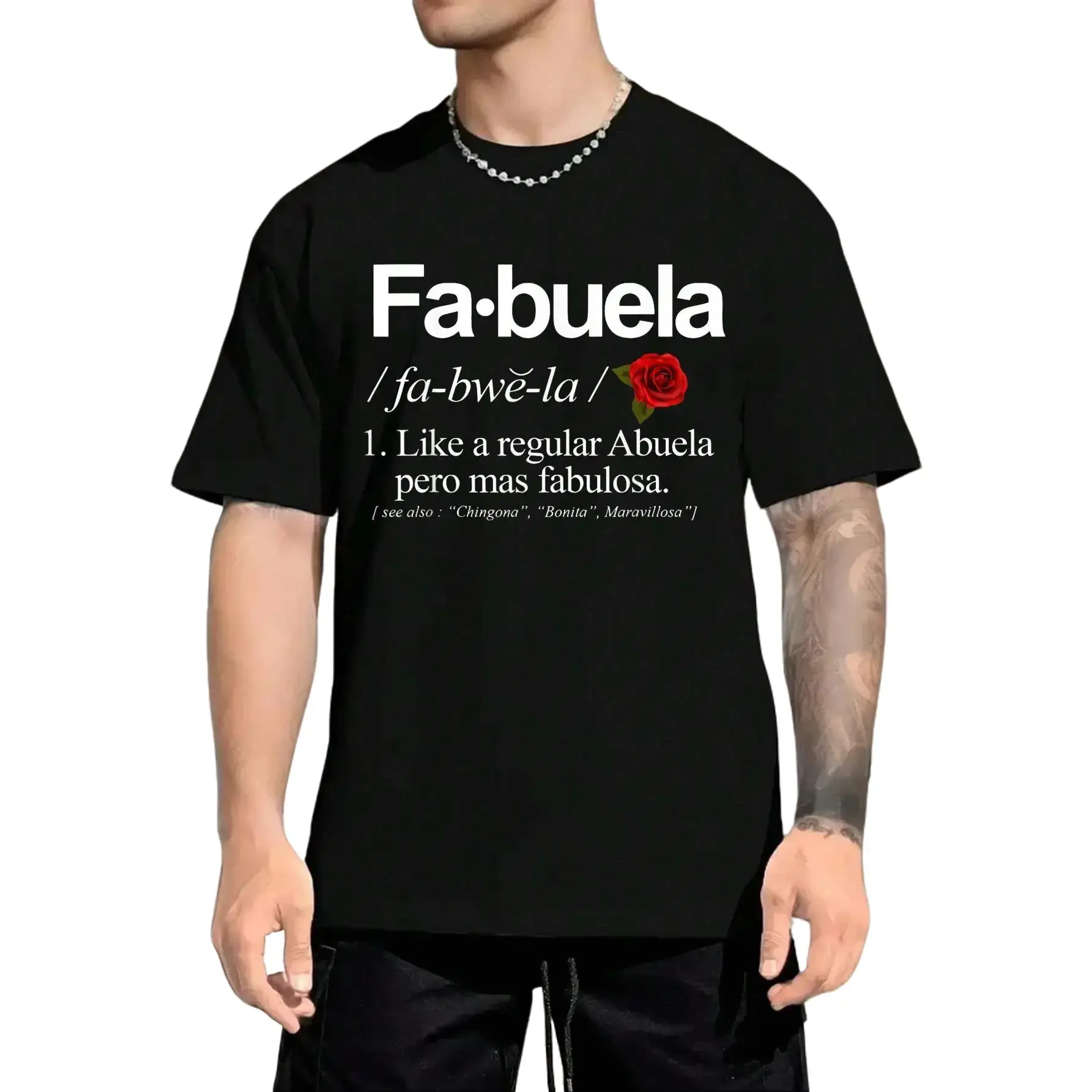 Menswear 100% Cotton Unisex Short-Sleeve Round Neck Top, Funny Fabuela Definition Graphic Printed Casual Streetwear T-Shirt, Shortsleeve