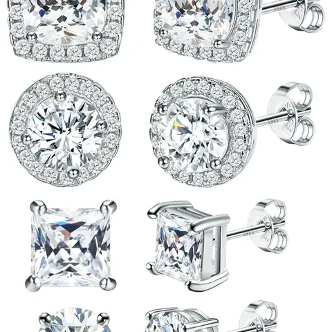 Hypoallergenic Stud Earrings Zircon 6-10 mm Large Round Square Diamond Earring for Women Men Girls