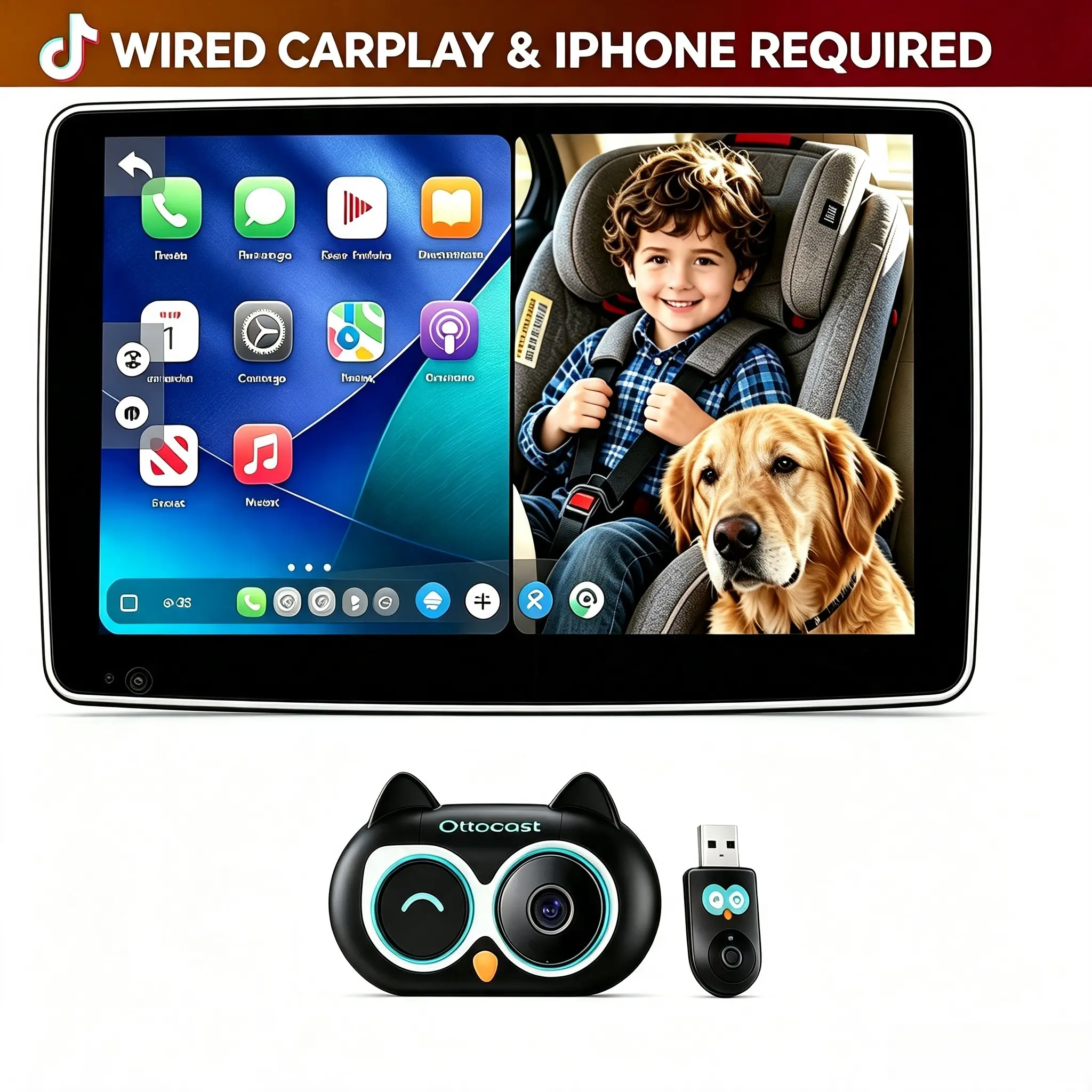 OTTOCAST Baby Car Camera Wireless CarPlay Adapter Baby Monitor Baby Camera Mom Car Stuff