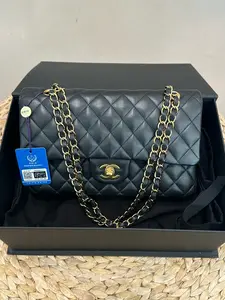Pre-owned CHANEL Classic Flap Medium Black Gold Lambskin Chain Bag 98% New 30 Series