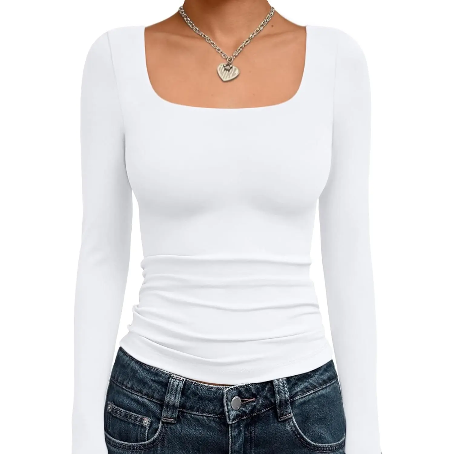 Trendy Queen Womens Long Sleeve Shirts Crop Tops Fall Fashion 2025 Square Neck Going Out Basics Tees Y2k Clothes