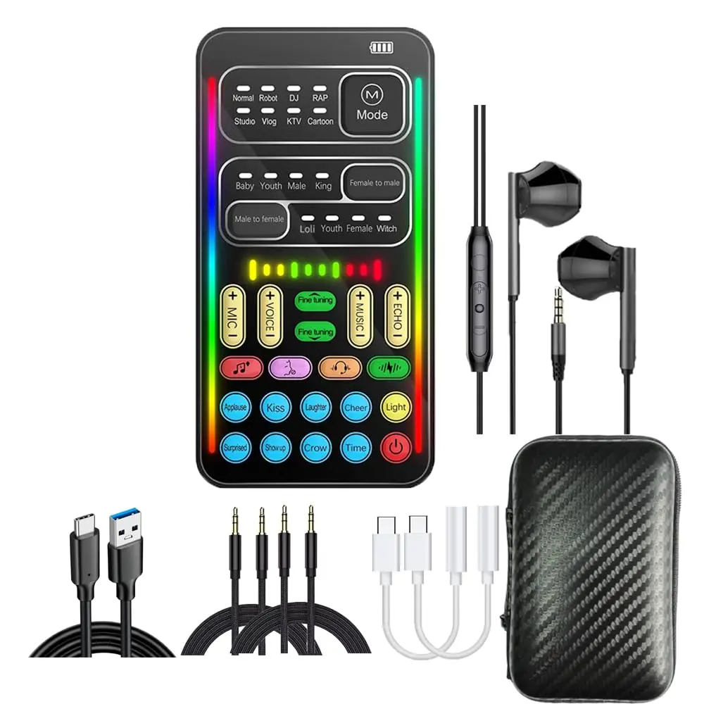 i9 Sound Card Live Streaming Kit Portable Handheld Microphone Voice Converter Compatible with Apple, Android, PS4/PS5/Xbox/PC