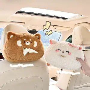 1PC Cartoon car seat back headrest tissue box Creative plush dog animal hanging tissue box Car tissue cover