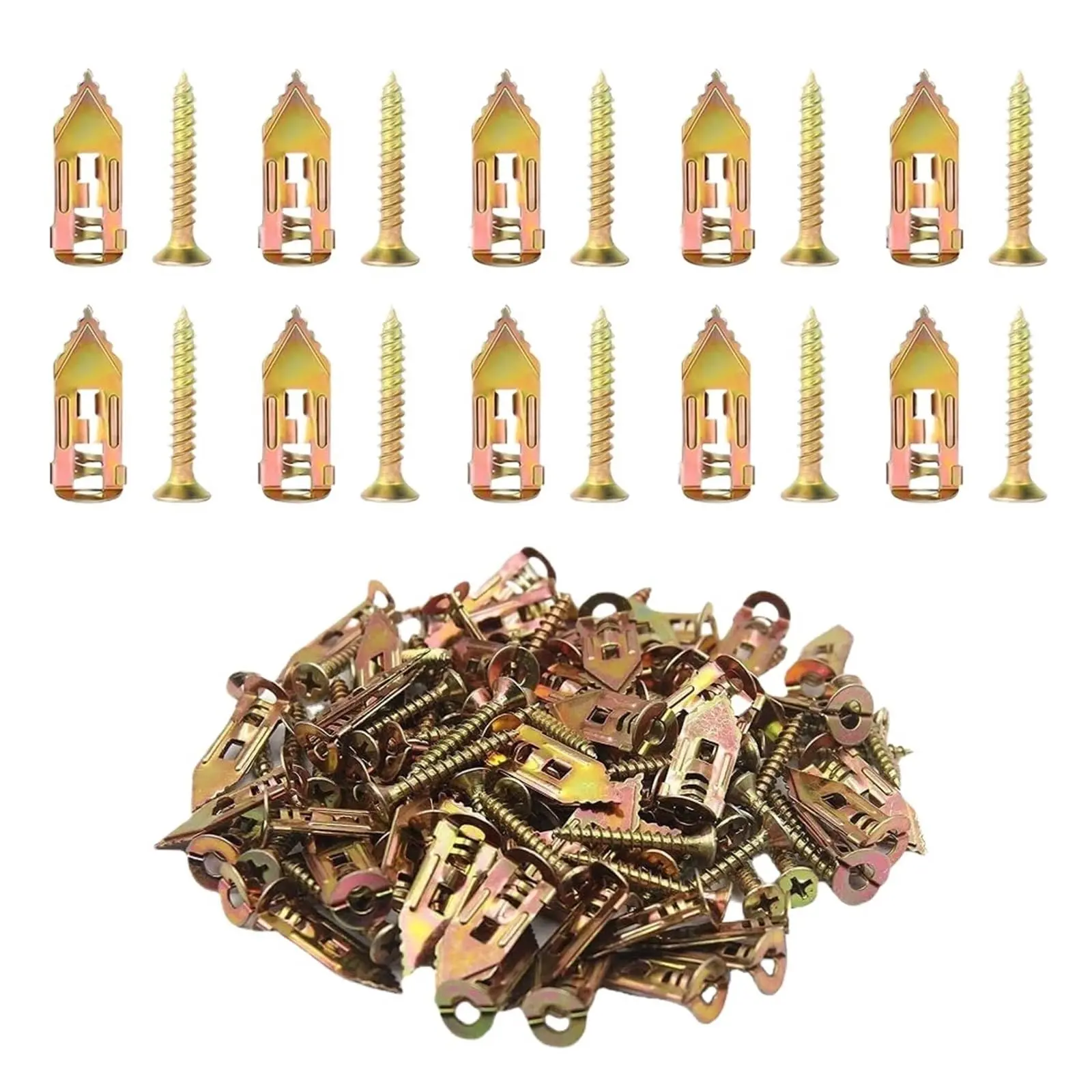100PCS Self-Drilling Drywall Expansion Plug Anchors Full Kit Set for Home Users, No Drill Needed, Strong Load-Bearing, Corrosion-Resistant, Easy to Hang, Includes Anchors, Screws, Adjustable Hooks & Bracket for Quick Install