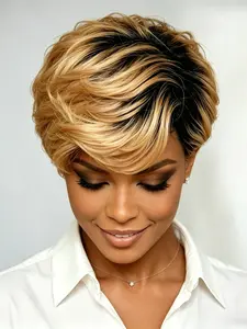 6 Inches Pixie Cut Wig Human Hair 1b30, Short Bob Straight Wig for Women, Casual Style, Curly Hair, No Bangs, Perfect for Daily Use, Curly Wigs Human Hair