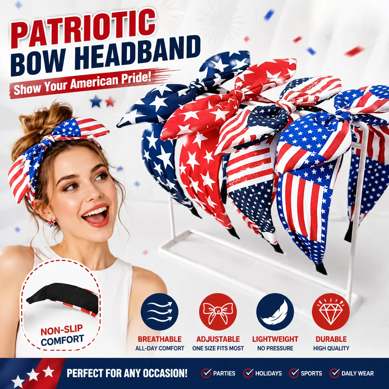 American Flag Knot Headband for Women and Teens, Stylish Patriotic Accessory for Independence Day Celebrations, Holiday Headbands, Hair Band, Chic Headbands, Graphic,back to school,back to school haul