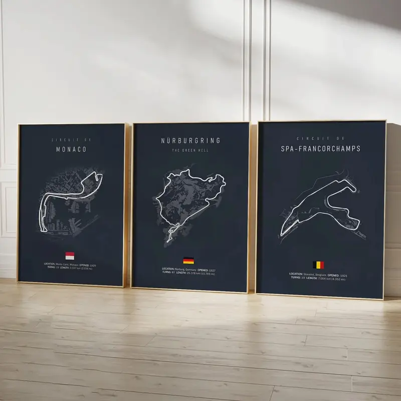 2025 Tracks Ideal Gift For Racing Fans, Grand Prix of Monaco Spa Nürburgring MONZA Wall Art Aesthetic Sports Poster Decor Room (Poster only frameless)