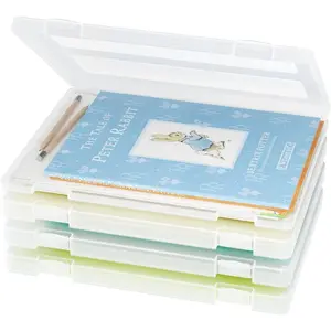 4-Pack A4 Plastic Paper Organizer Box, Scrapbook Storage for 8.5” x 11” Letter Papers, Portable Document Holder, Photo Storage Box, Sticker Art Supplies Organizer, Inner Size 12.2” x 8.9” x 0.7”