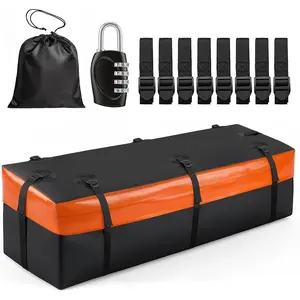 Hitch Mount Cargo Carrier Bag, 15 Cubic  Soft Shell Travel Storage Bag (58"x19"x24"), Heavy Duty PVC with 8 Reinforced Straps, Combination Lock & Storage Bag for  SUV RV