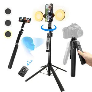 Auto Face Tracking Selfie Stick Tripod with Fill Light, 360 Rotation & Gesture Control, 70.9" Selfie Stick Tripod for iPhone with Remote for for TikTok/Vlog/Live Stream/Video Recording
