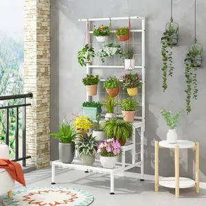 3-Tier Plant Stand Hanging Shelves Flower Pot Organizer Multiple Flower Display Holder Indoor Outdoor Heavy Duty Potted Planter Rack Unit with Grid Panel for Living Room Balcony and Garden Deals For You Days