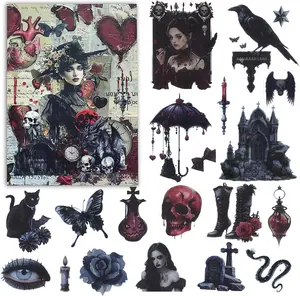 550 count  Scrapbook Stickers Books 24Sheets  Butterfly Garden  Gothic Stickers Kit for Scrapbooking Supplies Aesthetic Junk Journal Journaling Craft Halloween