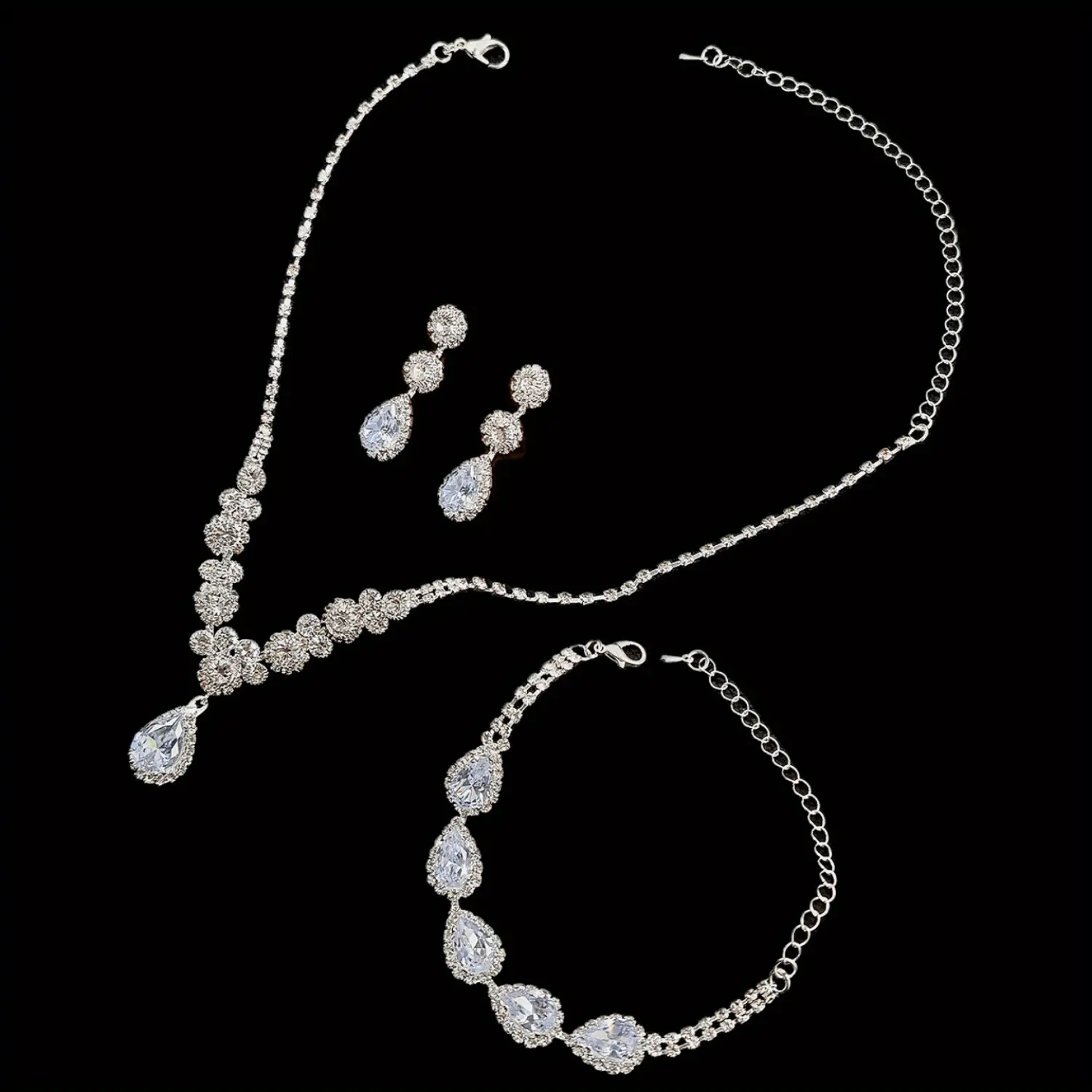Elegant Silvery Rhinestone Bridal Jewelry Set - Sparkling Necklace, Earrings, and Bracelet for Weddings, Proms, and Formal Events, Bridesmaids Gift|Luxurious Accessory|Detailed Craftsmanship, Bridesmaid Jewelry