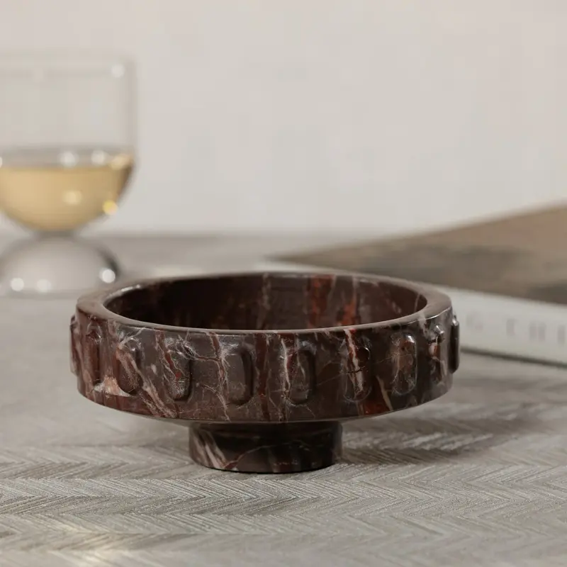 Red Levanto Marble Pedestal Decorative Bowl by Zodax – Brand New