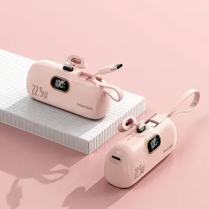 5000mAh Mini Portable Charger with 22.5W Output, Features Two USB Ports (Type-C & USB-A) and Digital Power Display for Accurate Monitoring, Compact and Lightweight Design Ensures Easy Portability