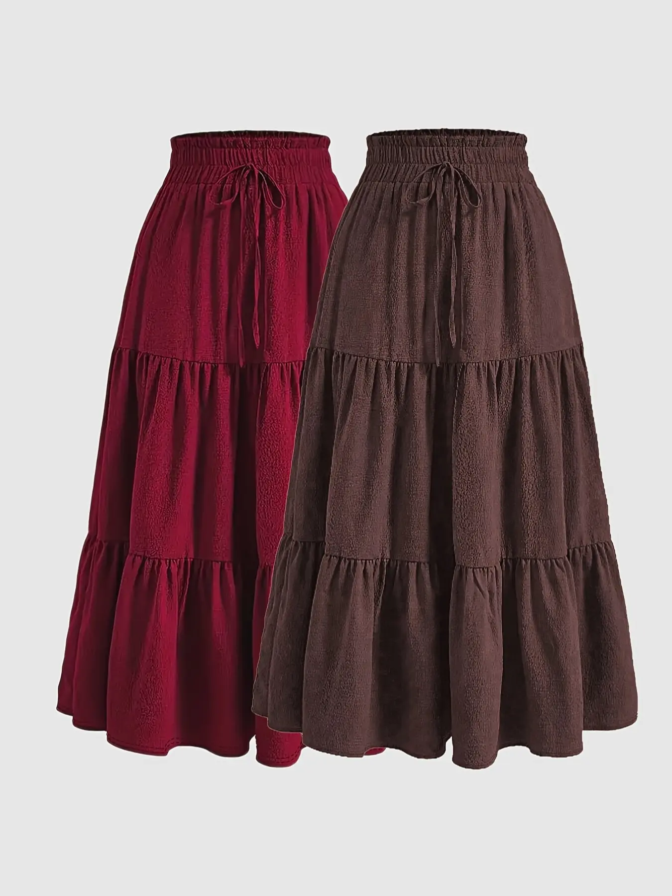Women's 2 Piece Set, Casual Fitted Long Skirt with Drawstring and Layered Ruffles, Thin Lightweight Woven Fabric, Plain Pattern, All Seasons Wear, Skirt Sets, Womenswear, Clothes, Lady