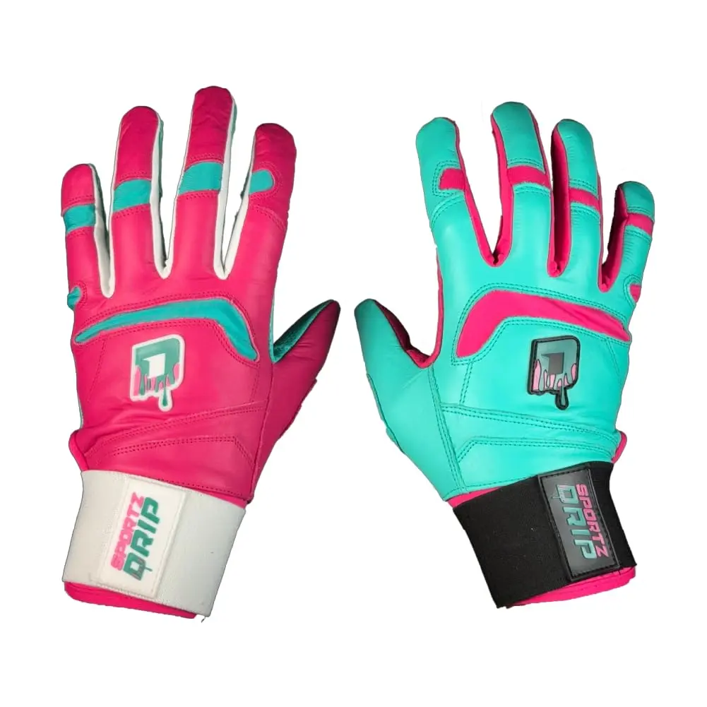 Sportz Drip Clash Genuine Leather Batting Gloves - Pink Teal, Unisex Ambidextrous Fit, Secure Modern Design, Durable Multi-Size Softball Training Aid for Adult (Large/Extra Large) Baseball Sports Equipment