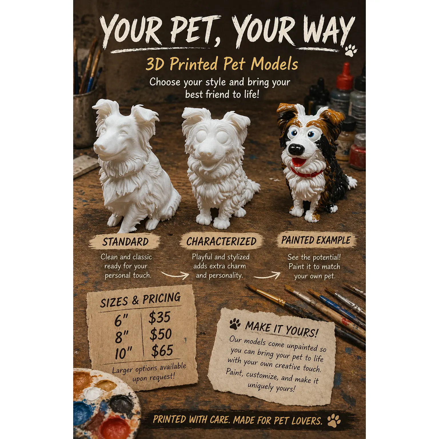 Custom 3D Printed Pet Sculpture- Non Painted