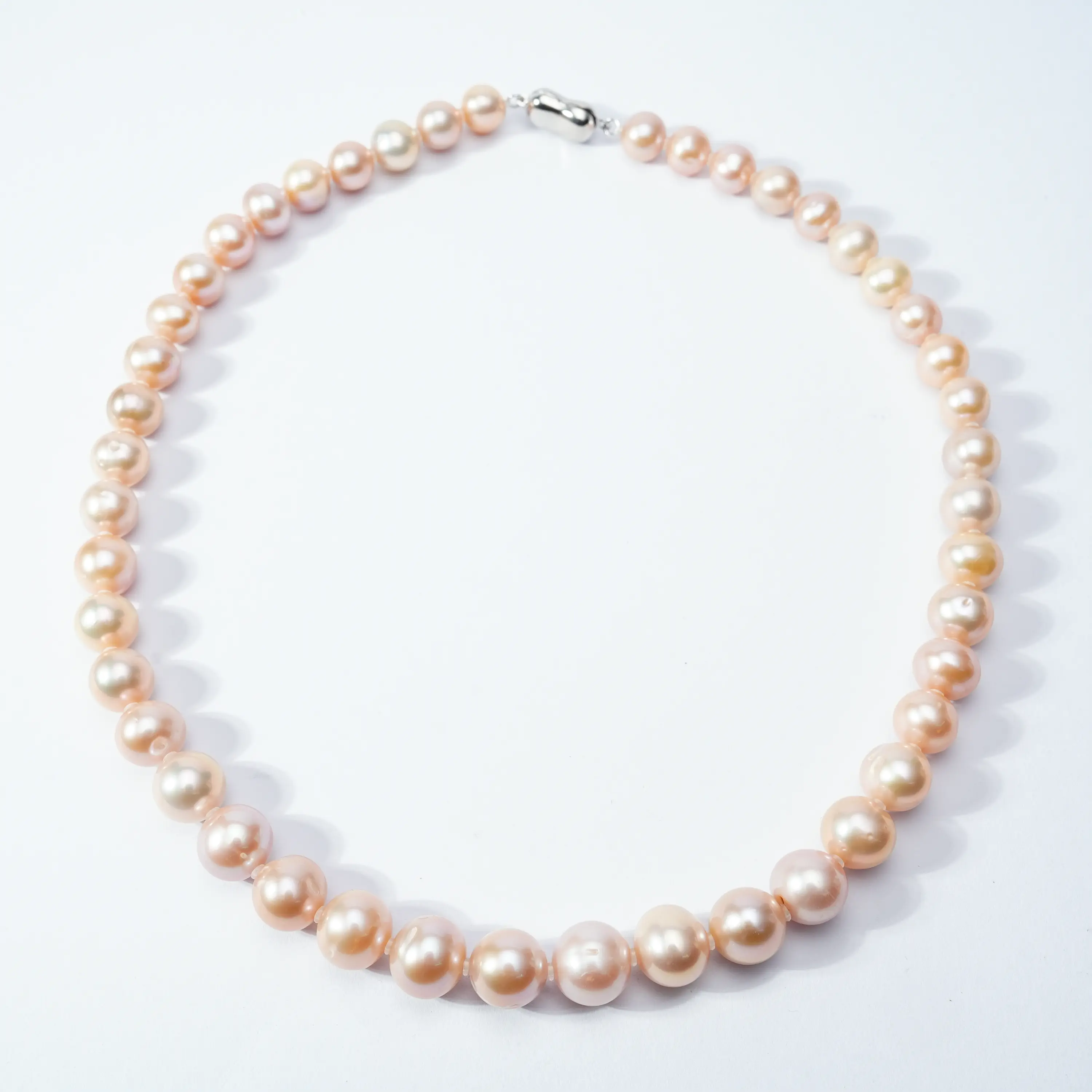 【Mike】LA047-50 11-12mm Non-nucleated  Peach color Fresh water Pearl Necklace Classic Elegance Natural Beauty Series Elegant Jewelry for birthday/anniversary/holiday /retirement/ graduation presents