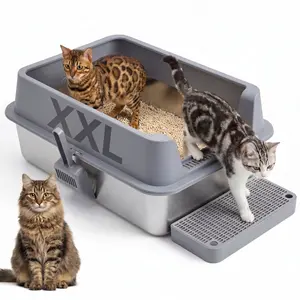 Topyangs XXL Stainless Steel Litter Box features high sides to effectively prevent litter spills. Its smooth stainless steel surface is easy to wipe clean, making it the top choice for multi-cat households. The product comes with a litter scoop.